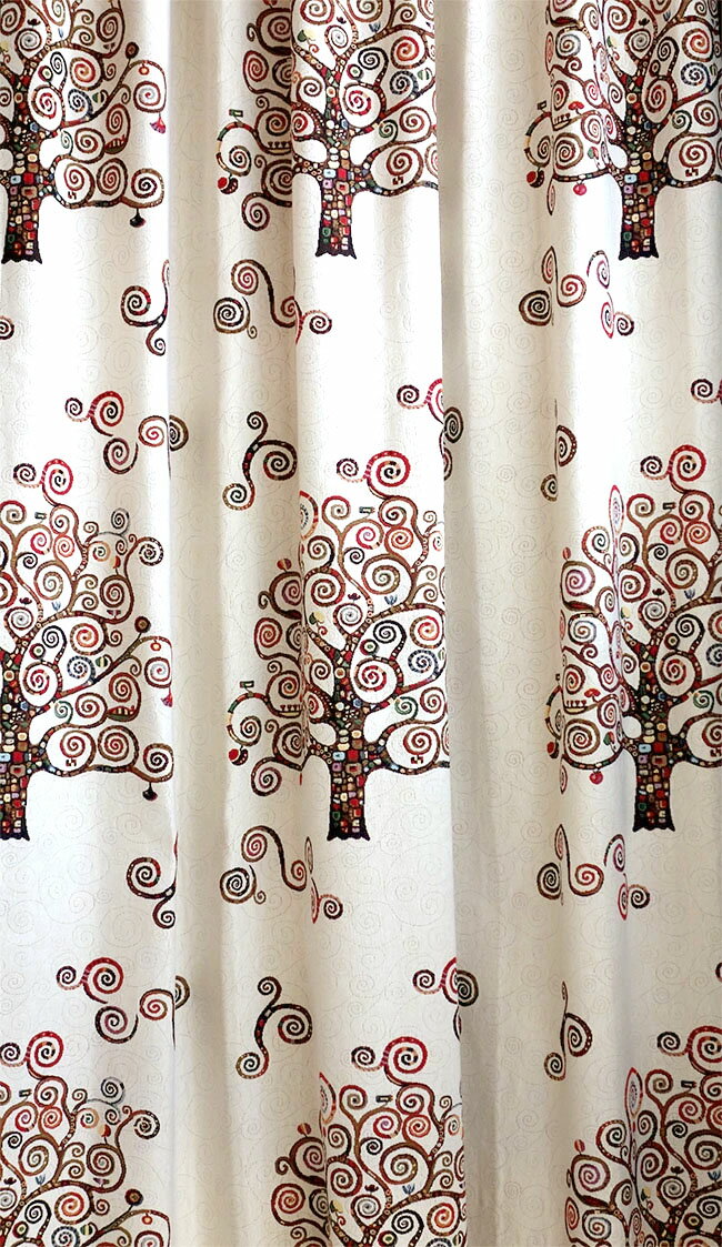 【2倍ヒダ】 オーダーカーテン　高級　ゴブラン織スペイン製　生命の樹モチーフ「アート」遮光3級　クリムト　ドレープカーテン　新築　マンション　かけ替え　掛替