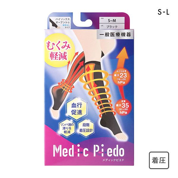  ハイソックス 靴下 メディックピエド 高着圧 オープントゥ 一般医療機器 段階着圧 日本製 レディース S-M-M-L