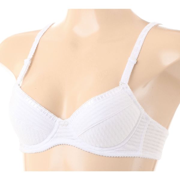 (アツギ)ATSUGI (ハイジュニ)Hijuni ブラジャー ジュニア キッズ 女の子 超ソフトワイヤー 綿混 ボーダー織柄 後ろホック 単品 レディース