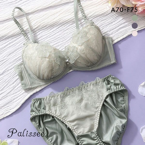 パリーゼ Palissee シアーレースフラワー ブラジャー ショーツ セット ABCDEF レディース 全3色 A70-M-F75-L