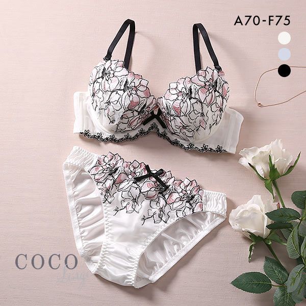 ココランジェ COCO Linge マルチインフラワー ブラジャー ショーツ セット 谷間 レディース 全3色 A70-M-F75-L