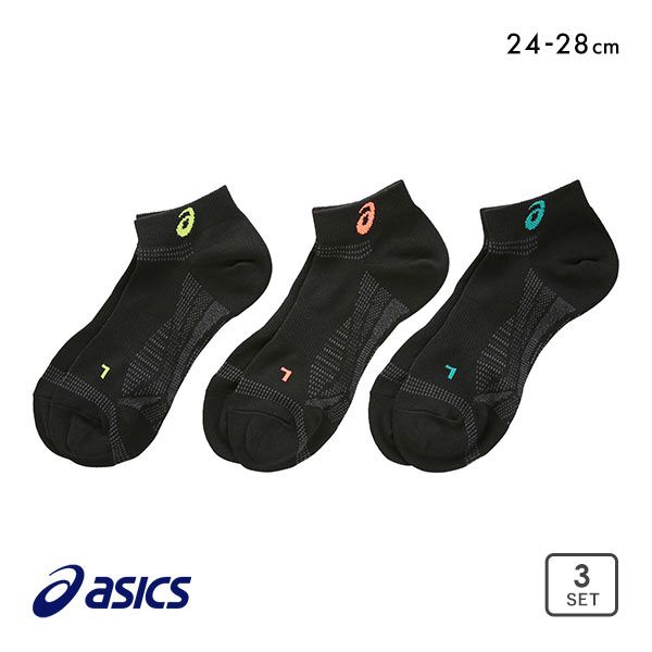 10％OFF アシックス ASICS DRY SMART ソックス 靴下 スニーカー丈 3足組 黒 サポート 足底メッシュ 24-26cm 26-28cm メンズ 24-26cm-26-28cm