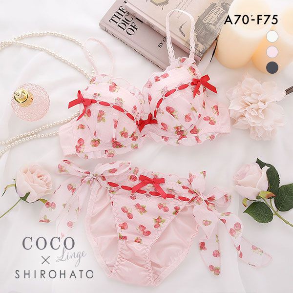 ココランジェ COCO Linge キューティーストロベリー ブラジャー ショーツ セット SHIROHATO別注 谷間 サイドリボン M レディース 3/4カ..