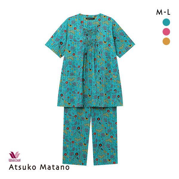 楽天SHIROHATO（白鳩）15％OFF ワコール Wacoal マタノアツコ ATSUKO MATANO お散歩 ルームウェア パジャマ 上下セット 綿100％ ネコ 5分袖 8分丈パンツ ML レディース 全3色 M-L