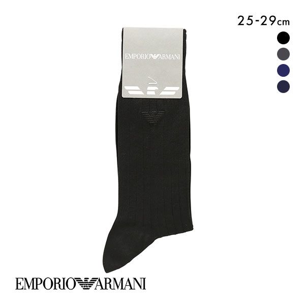 エンポリオ アルマーニ 靴下 メンズ 【メール便(10)】 エンポリオ・アルマーニ EMPORIO ARMANI Dress イーグル刺繍 メンズ リブソックス 抗菌防臭 綿混 靴下 クルー丈 ビジネス 紳士 25-29cm 全4色 25-27cm-27-29cm