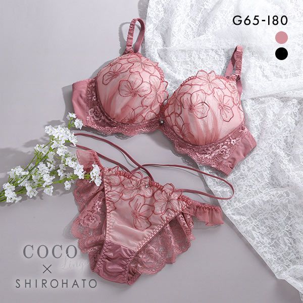 ココランジェ COCO Linge スパークルフラワーレース グラマー ブラジャー ショーツ セット ストリング バックレース SHIROHATO別注 GHI レディース 全2色 G65-M-I80-LL