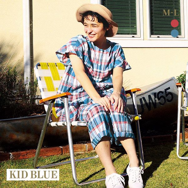 KID BLUE パジャマ キッドブルー KID BLUE 24シャーリングチェック 半袖 8分丈 上下セット パジャマ ルームウェア レディース 全2色 M-L