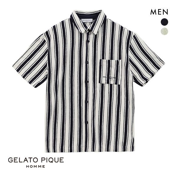 ジェラートピケ パジャマ メンズ ジェラートピケ オム GELATO PIQUE メンズ 【HOMME】ストライプパイルシャツ ジェラピケ パジャマ ルームウェア 全2色 M-L