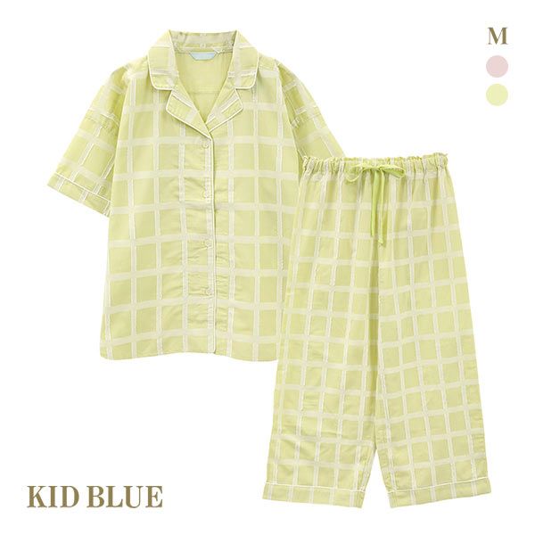 KID BLUE 部屋着 レディース キッドブルー KID BLUE 24カットドビーチェック 半袖 8分丈 上下セット パジャマ ルームウェア レディース 全2色