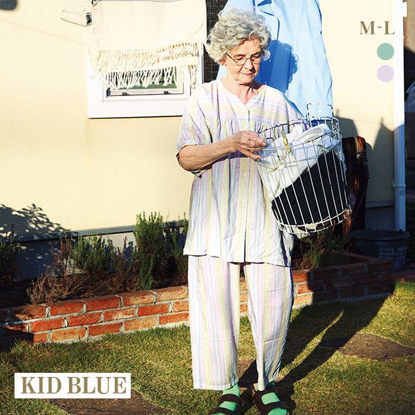 KID BLUE 部屋着 レディース キッドブルー KID BLUE 24CRサッカーストライプ 半袖 8分丈 上下セット パジャマ ルームウェア レディース 全2色 M-L