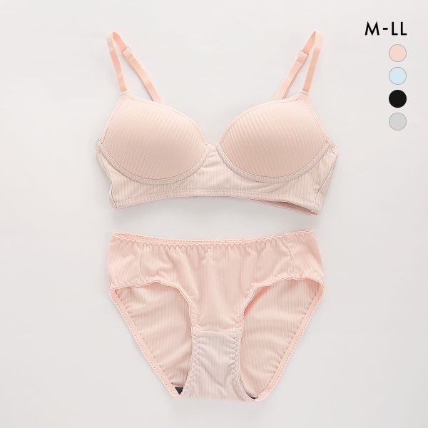 サンエイ SANEI リラックス＆ナチュラル リブ ノンワイヤーブラジャー ショーツ セット ブラセット M L LL レディース 全4色 M／M-LL／LL