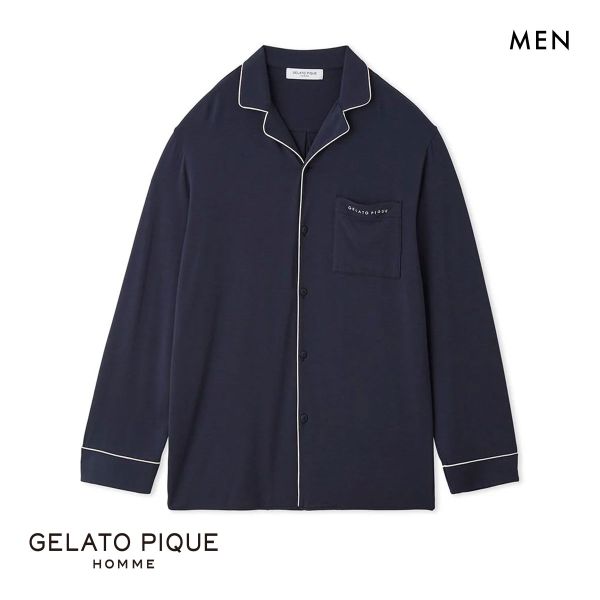 ジェラートピケ オム GELATO PIQUE メンズ 【HOMME】パイピングシャツ ジェラピケ パジャマ ルームウェア M-L
