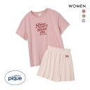ジェラートピケ レディース 接触冷感 ロゴTシャツ&リブショートパンツセット ジェラピケ ルームウェア パジャマ gelato pique 全3色