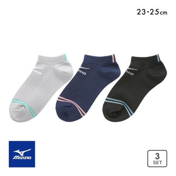 10％OFF ミズノ DRY ソックス スニーカー丈 3足セット 速乾 甲メッシュ 通気性 破れにくい レディース 23-25cm 靴下 …