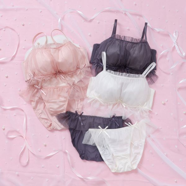 パリーゼ girly frill tulle ブラセット ABCDEF ブラジャー ショーツ セット 脇高 ...
