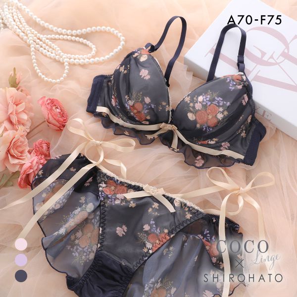 ココランジェ レトロフラワードレス ブラジャー ショーツ セット フレアショーツ COCO Linge 大きいサイズ レディース 全3色 A70-M-F75-L