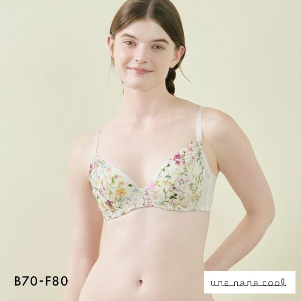 ウンナナクール 脇スッキリ さあ、わたし MADE WITH LIBERTY FABRIC レース 3/4カップブラジャー une nana cool 大きいサイズ レディース 全4色 B70-F80