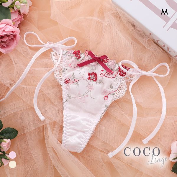 【メール便(3)】 ココランジェ ガルデンブルーメ サイドリボン バックレース 総レース Tバック ショーツ COCO Linge レディース 全2色