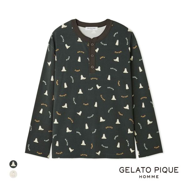 20％OFF ジェラートピケ オム メンズ TRICK GHOST柄ロンT ジェラピケ パジャマ ル ...
