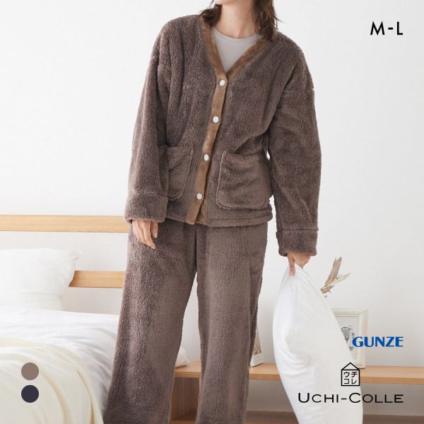 10％OFF グンゼ UCHI-COLLE ボアフリース パジャマ 上下セット レディース ルームウェア GUNZE ウチコレ 全2色 M-L