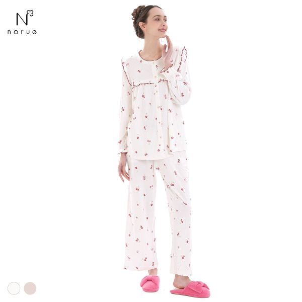 ナルエー パジャマ コットン接結チェリーフリルパジャマ セットアップ ルームウェア NARUE moontan レディース 全2色
