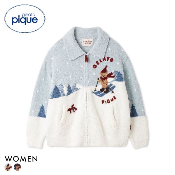 ジェラートピケ レディース HOLIDAY スキーベアジャガードカーディガン ジェラピケ パジャマ ルームウ..