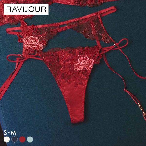 【メール便(3)】 ラヴィジュール フェザーセレステ エンブロイダリーレース Tバックショーツ セクシー ソング タンガ SM バックレース 透け RAVIJOUR レディース 全4色 S-M