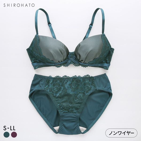 ブラジャー ショーツ セット ブラセット ブラショーツ ソニアブラック レーシーサテン ノンワイヤーブラセット S M L LL パッド入り 脇スッキリ 脇高 ブラジャー ショーツ 大きいサイズ 下着 レディース 全2色 S／S-LL／LL 上下セット