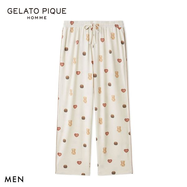 ジェラートピケ オム メンズ Valentine 総柄ロングパンツ ジェラピケ パジャマ Valentine GELATO PIQUE HOMME バレンタイン M-L
