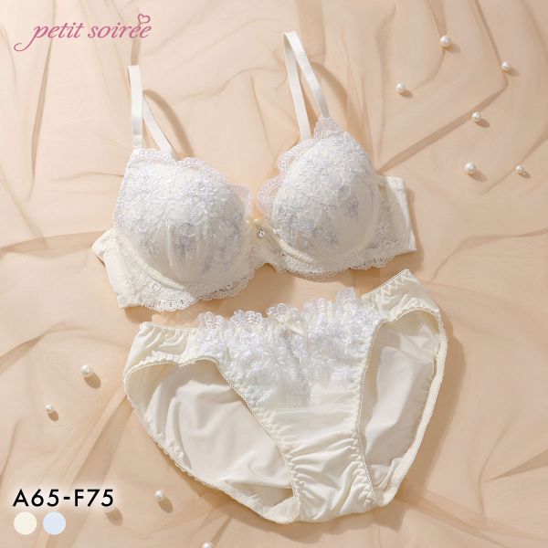 プチソワレ シャイニーフラワー ブラセット ABCDEF ブラジャー ショーツ セット 花柄刺繍 ラメ まる胸 ナチュラル petit soiree レディース 全2色 A65-M-F75-L