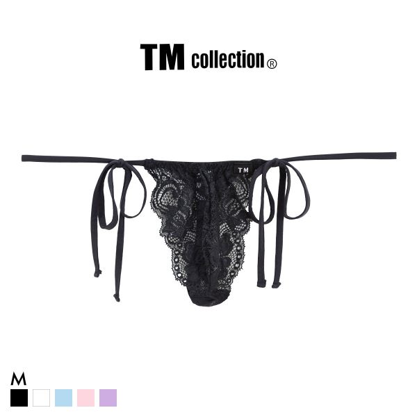 【メール便(3)】 ティーエム コレクション ストレッチレース x SPヌメ2way サイドリボン TB Tバック ビキニ TM collection メンズ 前閉じ 全5色