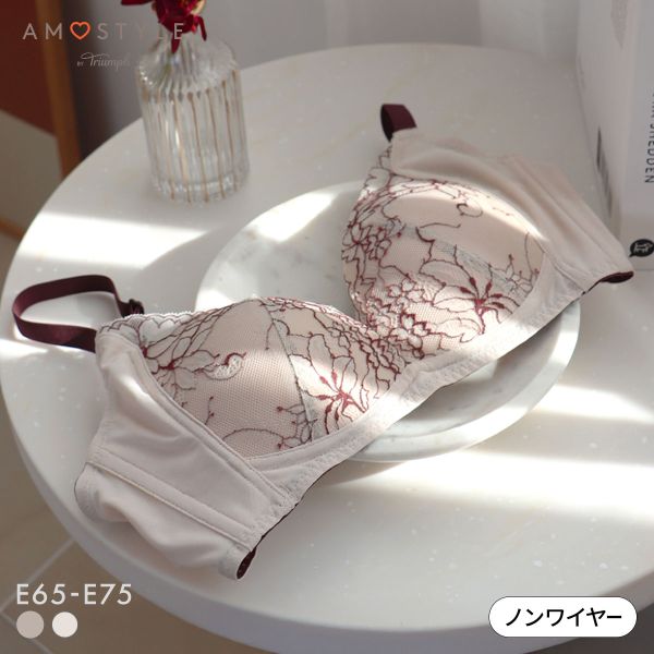 アモスタイル AMST1542 スレンダーラインブラ ロマンティックフラワー ノンワイヤー 3/4カップブラジャー E 大きいサイズ AMOSTYLE レディース 全2色 E65-E75