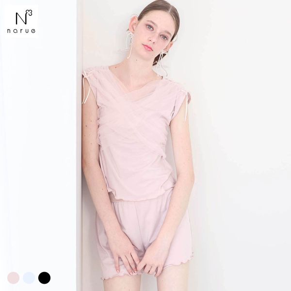 ナルエー パジャマ ルナ・チュールセットアップ 上下セット ルームウェア 半袖 NARUE レディース 全3色