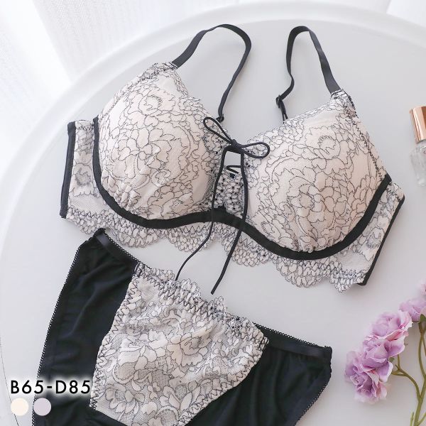 ジュリアンジェ 二浴レースフロント編み上げ レーシー ブラセット BCD65-85 大きいサイズ 谷間 ブラジャー ショーツ セット SPICY レディース 全2色 B65-M-D85-LL