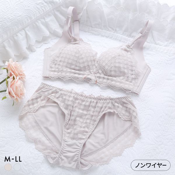 樂天商城 - メルトココ ふわとろカップ ノンワイヤーブラ ブラジャー ショーツ セット 脇高 ギンガムチェック レディース 全2色 M／M-LL／LL