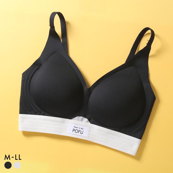 樂天商城 - ポフ スポーティー ブラ M L LL ふわもち ノンワイヤーブラ ブラジャー ハーフトップ Pofu ひびきにくい なめらか シームレス レディース 全2色 M-LL