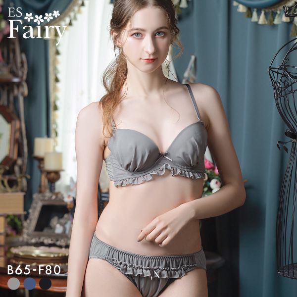 3/4 Cup - イーエスフェアリー モールドシフォン ブラセット BCDEF65-80 パッド 大きいサイズ ブラジャー ショーツ セット ES Fairy レディース 全3色 B65-M-F80-L