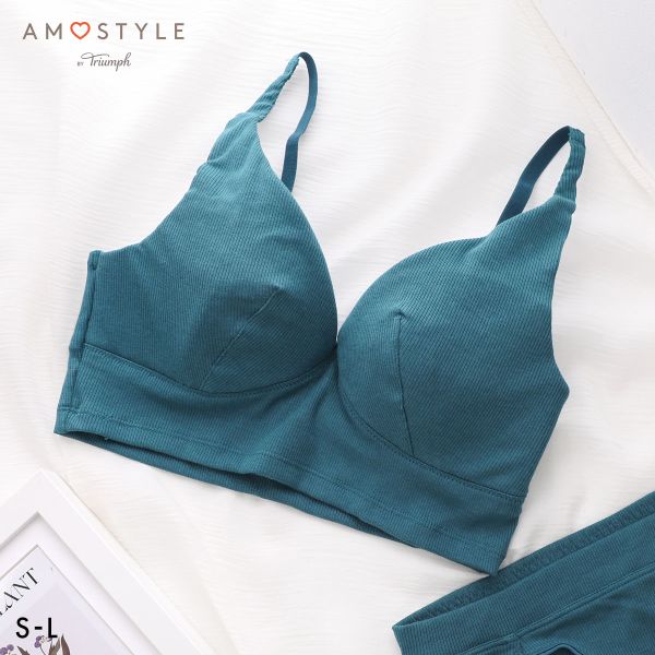 樂天商城 - アモスタイル AMST800 シンプルベーシック リブ ブラレット カップ付き ハーフトップ SML AMOSTYLE レディース S-L