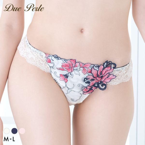 Rakuten - 先着200円OFFクーポン・6/26 9:59まで 【メール便(3)】 ドゥペルル リリーフロレッタ Tバックショーツ ML タンガ ソング バックレース なめらか フィット ひびきにくい 総レース DuePerle レディース 全3色 M-L パンツ 下着