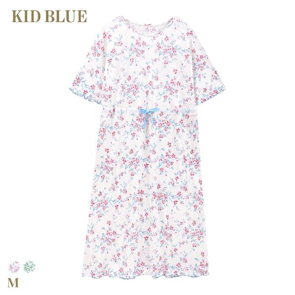 Cotton - 【1,000円OFFクーポン先着配布・6/1まで】キッドブルー リブワイルドローズ ワンピース 5分袖 ネグリジェ ナイティ ルームウェア パジャマ レディース KID BLUE 全2色