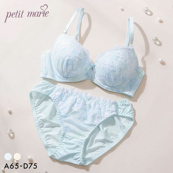 3/4 Cup - プチマリー 水彩プリントレース ブラセット ABCD ブラジャー ショーツ セット petit marie WHITE レディース 全2色 A65-M-D75-L