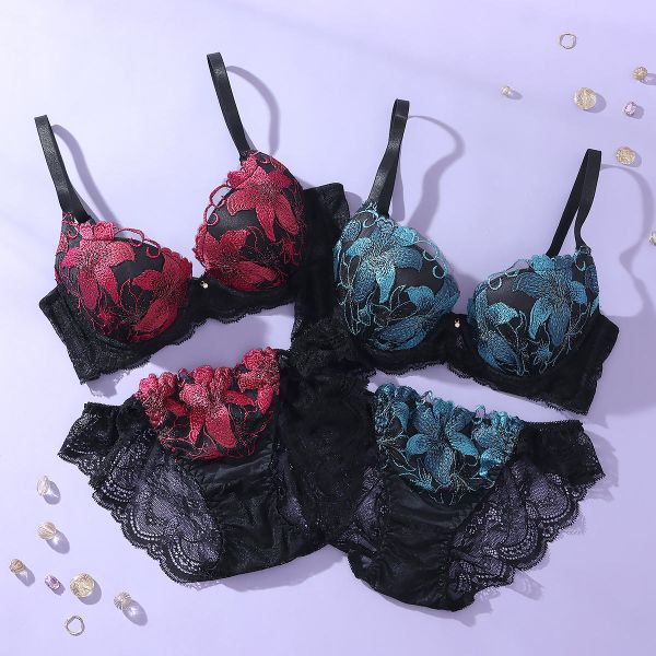 スパークス ブラジャー ノーマルショーツ セット ABCDEF ブラセット レース フラワー 脇高 盛り 谷間 バックレース 下着 SPARKS レディース 全2色 A70-M-F75-L ブラショーツ 上下セット (2)