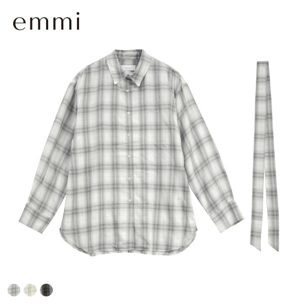 先着500円OFFクーポン配布・9/11 09:59まで エミ マルチwayオーバーサイズチェックシャツ セットアップ対応 emmi レディース 全3色