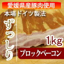 贈答【愛媛県産豚肉使用】冷凍肉は使用しません。オリジナルベーコン ドイツ人マイスター直伝の味！ブロックベーコン1kg お取り寄せ 城川 業務用 本場の味