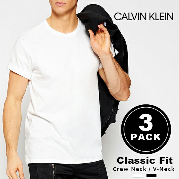 カルバンクライン Calvin Klein メンズ 下着 3枚組 コットン Tシャツ クルーネック Vネック 半袖 アンダーウェア 3パック ホワイト ブラック CK 無地 白 黒 ブランド トップス インナー