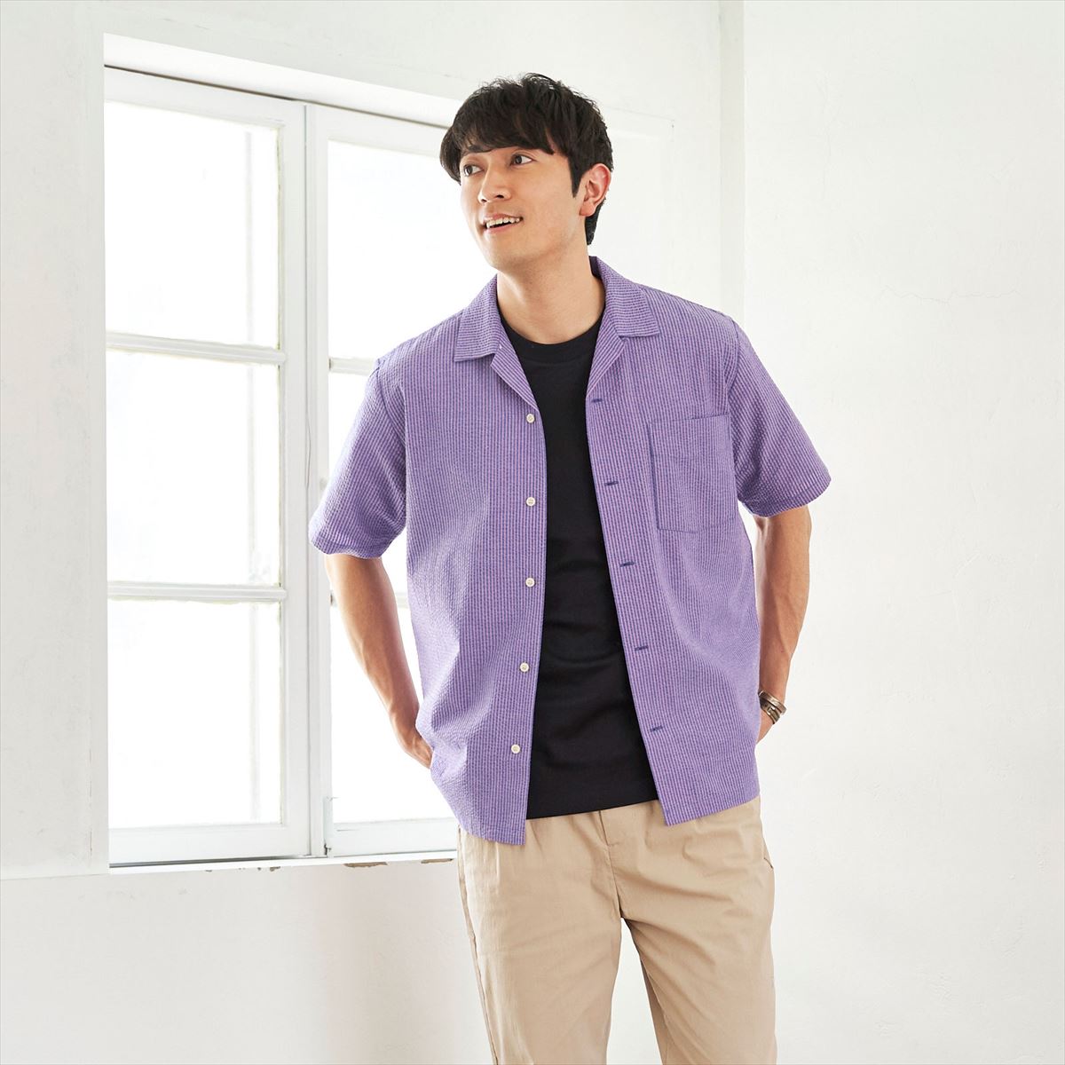 【41%OFF】【SALE】【Pitta Re:)】 カジュアルシャツ サッカー オープンカラー 半袖 メンズ