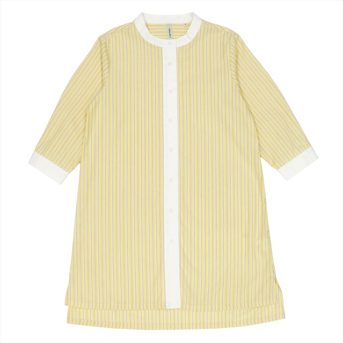 【65%OFF】【SALE】【Pitta Re:)】 シャツワンピース 配色バンドカラー 七分袖 イエロー レディース