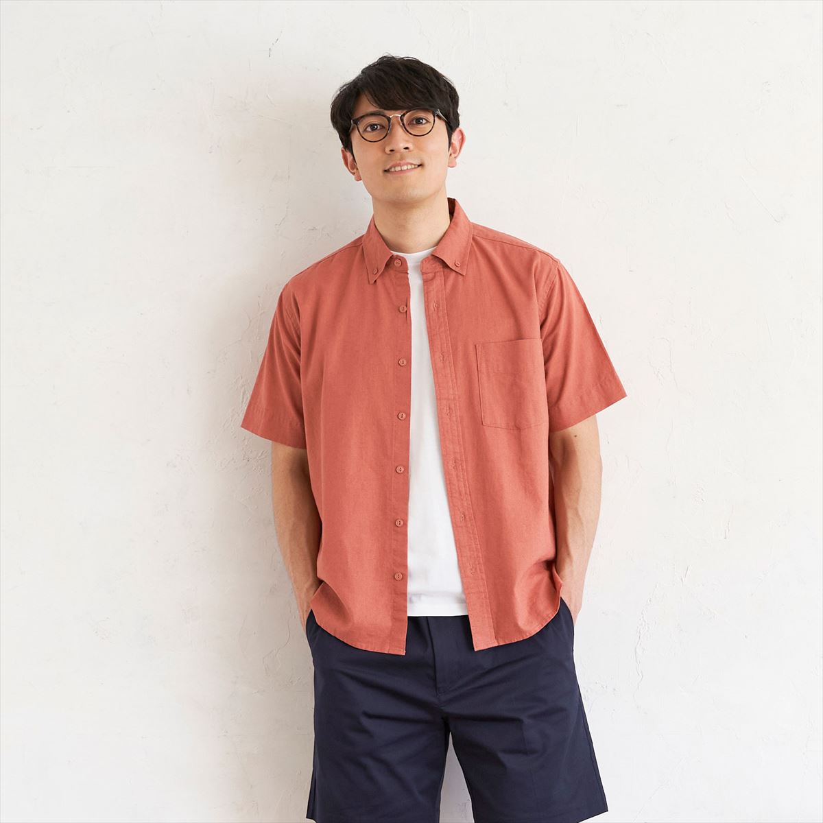 【41%OFF】【SALE】【Pitta Re:)】 カジュアルシャツ ラウンドテール 綿麻 ボタンダウン 半袖 メンズ