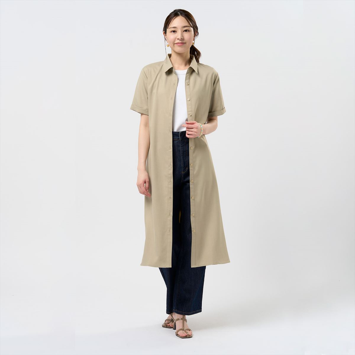 【18%OFF】【SALE】【公式】東京シャツ 麻調合繊 シャツワンピース 五分袖 レディース