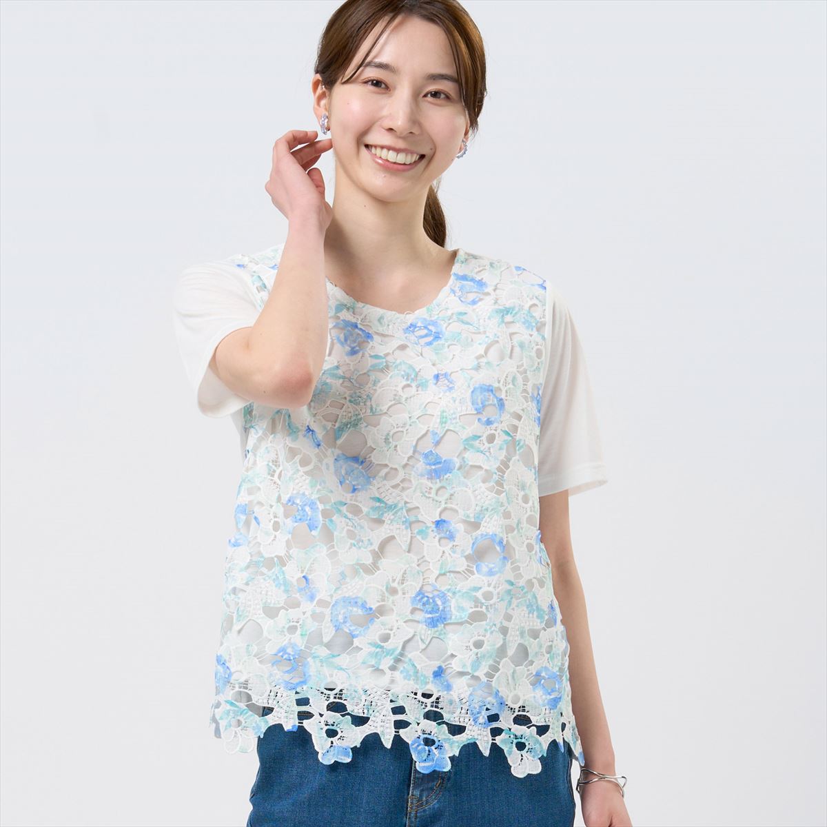 Rakuten - 【15%OFF】【SALE】【公式】東京シャツ 花柄レースプルオーバー 半袖 レディース